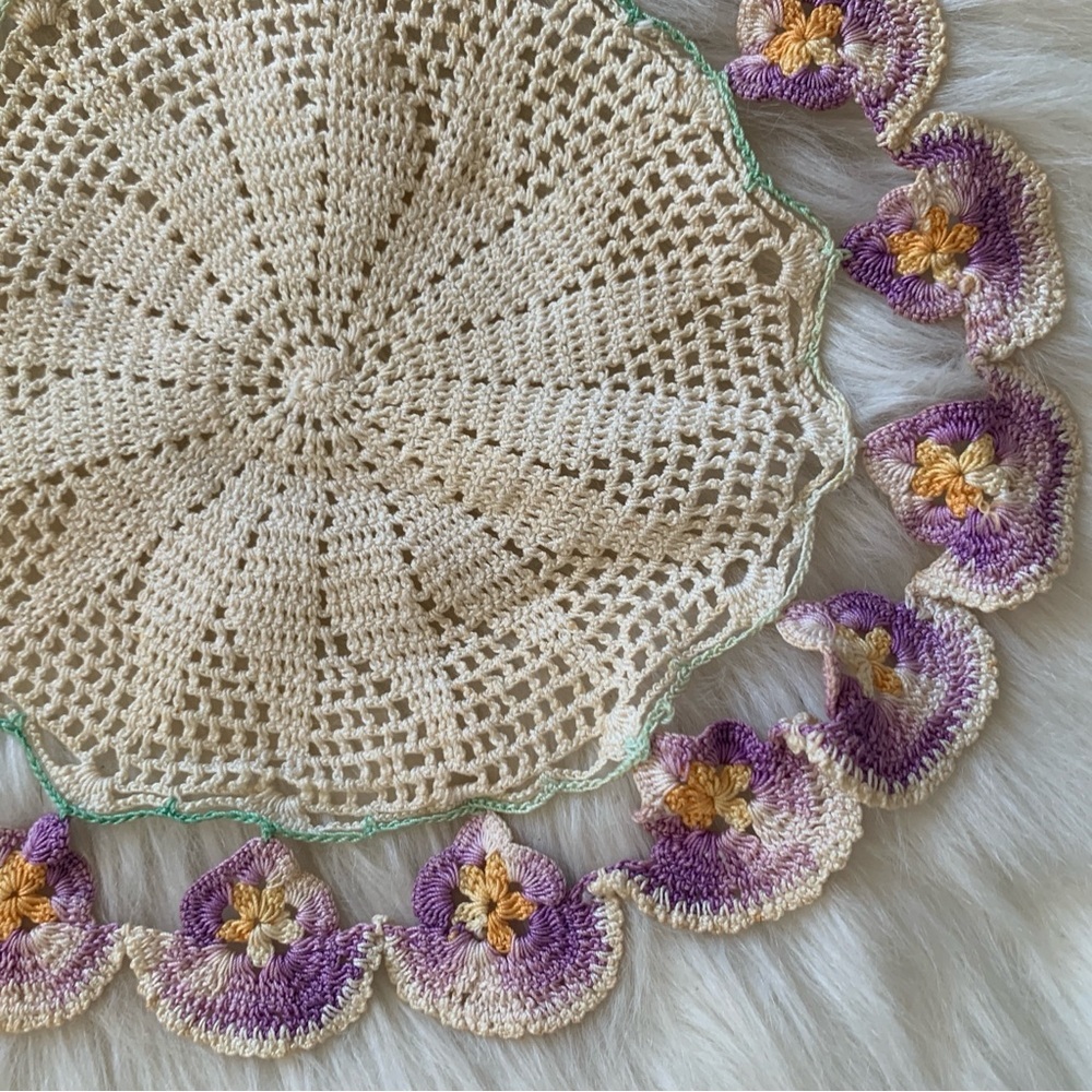 Handmade Crochet Doily with Purple Flowers - Picture 5 of 13